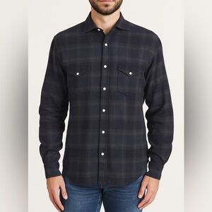 Eleventy Platinum Snap Front Flannel Shirt Size M Melange Cotton Made in Italy